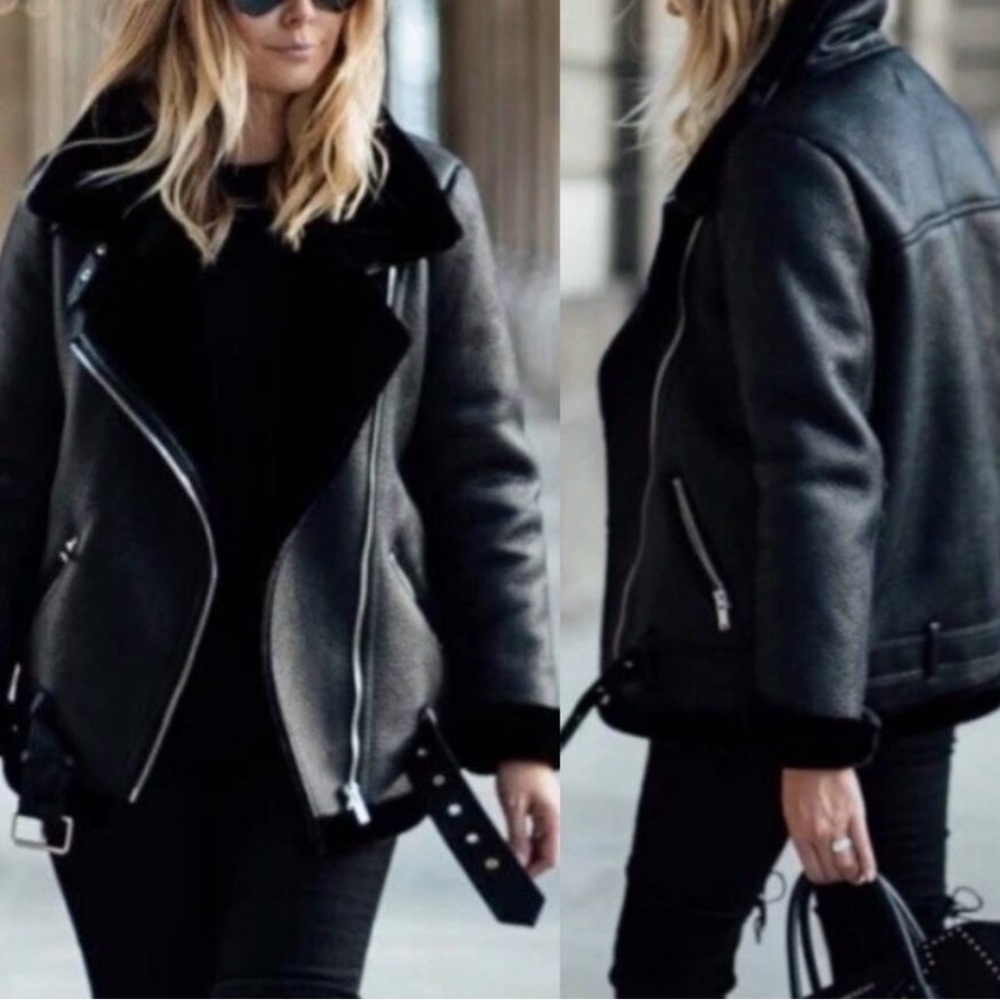 Zara  Black faux Shearling Jacket